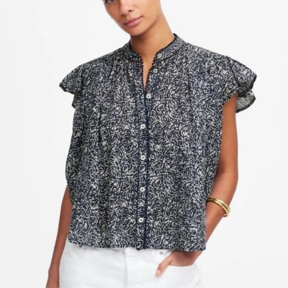 Madewell Tops - Madewell Floral Shirred Lace Trim Top Sz XS